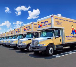Moving of America trucks - in line and waiting for commercial moving projects.